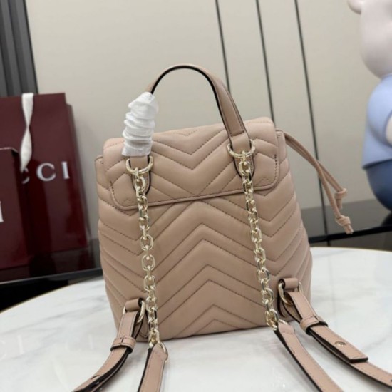 Mirror Quality Replica Gucci Mini GG Marmont Chevron Quilted Backpack Pink Clone