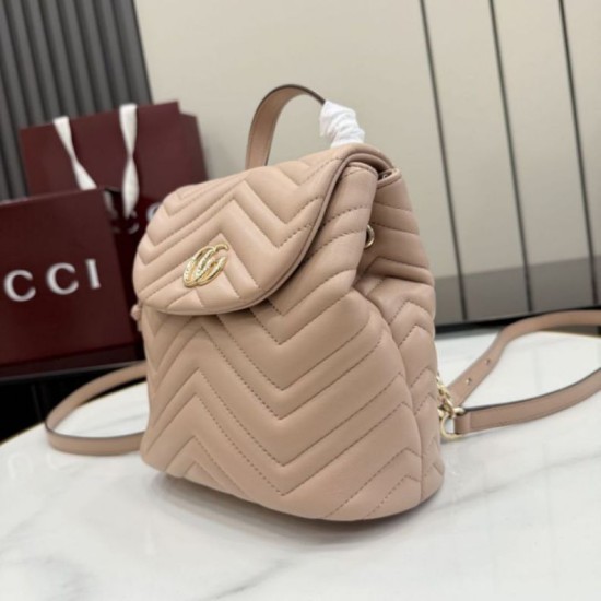 Mirror Quality Replica Gucci Mini GG Marmont Chevron Quilted Backpack Pink Clone