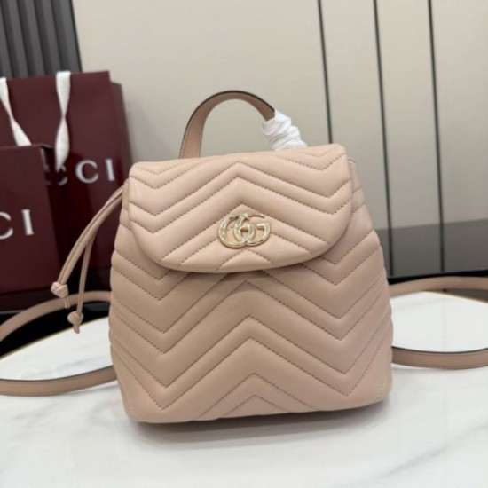 Mirror Quality Replica Gucci Mini GG Marmont Chevron Quilted Backpack Pink Clone