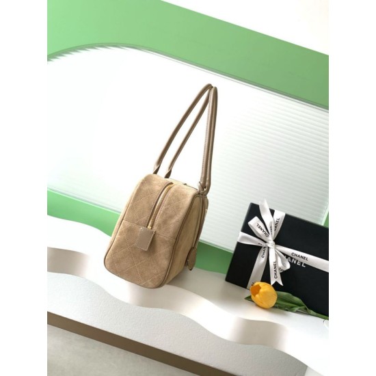 Luxury Replica Chanel 26S Maxi Bowling Bag AS6211 Dark Beige Calfskin Suede Knockoff Mirror Quality Replica Chanel 26S Maxi Bowling Bag AS6211 Dark Beige Calfskin Suede Clone