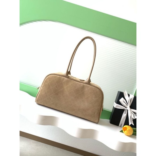 Luxury Replica Chanel 26S Maxi Bowling Bag AS6211 Dark Beige Calfskin Suede Knockoff Mirror Quality Replica Chanel 26S Maxi Bowling Bag AS6211 Dark Beige Calfskin Suede Clone
