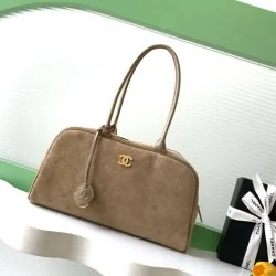 Mirror Quality Replica Chanel 26S Maxi Bowling Bag AS6211 Dark Beige Calfskin Suede Clone