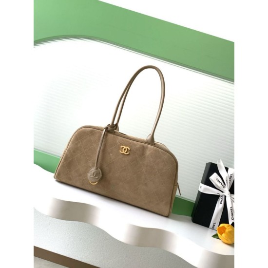 Luxury Replica Chanel 26S Maxi Bowling Bag AS6211 Dark Beige Calfskin Suede Knockoff Mirror Quality Replica Chanel 26S Maxi Bowling Bag AS6211 Dark Beige Calfskin Suede Clone