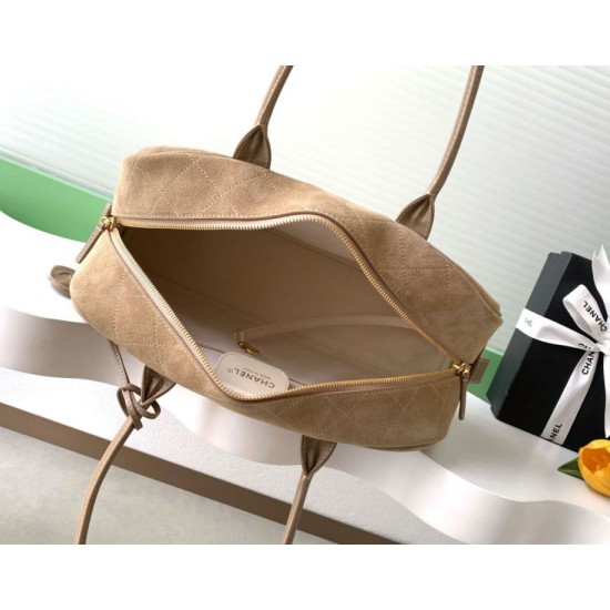 Luxury Replica Chanel 26S Maxi Bowling Bag AS6211 Dark Beige Calfskin Suede Knockoff Mirror Quality Replica Chanel 26S Maxi Bowling Bag AS6211 Dark Beige Calfskin Suede Clone