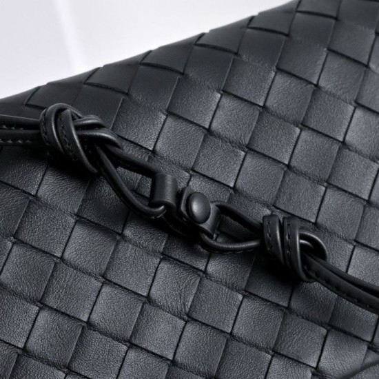 Mirror Quality Replica Bottega Veneta Giorno Intrecciato Shoulder Bag in Black Clone