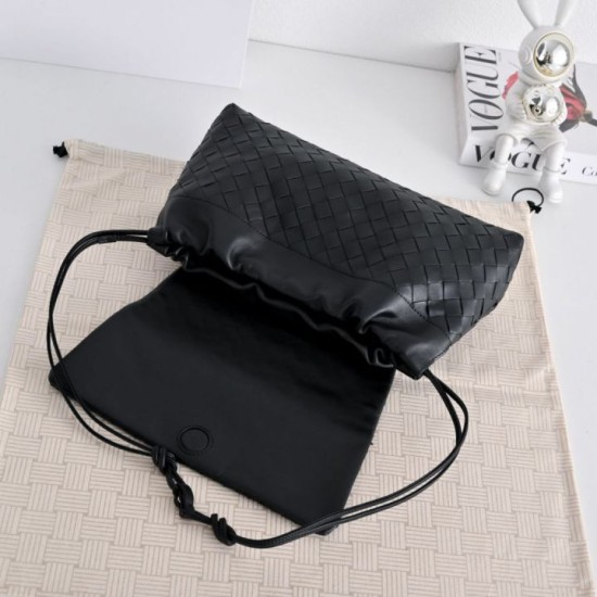Mirror Quality Replica Bottega Veneta Giorno Intrecciato Shoulder Bag in Black Clone