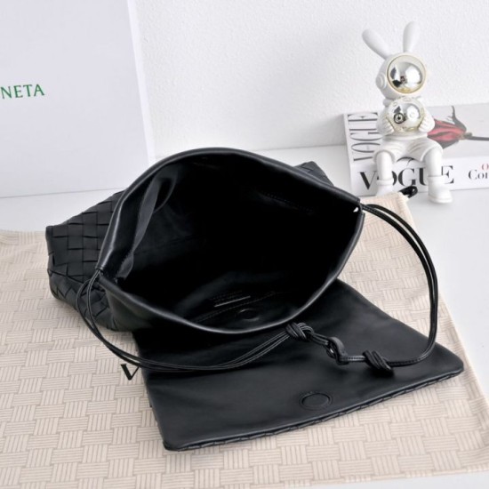 Mirror Quality Replica Bottega Veneta Giorno Intrecciato Shoulder Bag in Black Clone