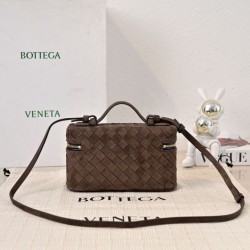 Mirror Quality Replica Bottega Veneta Makeup Case in Coffee Suede Clone