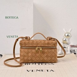 Mirror Quality Replica Bottega Veneta Brown Suede Makeup Bag Clone