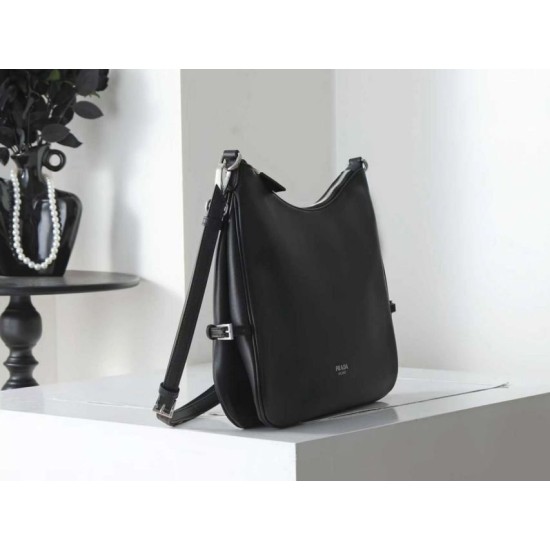 Mirror Quality Replica Prada Fold Large Crossbody Bag 1BC288 in Black/Brown Clone