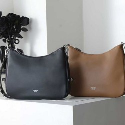 Mirror Quality Replica Prada Fold Large Crossbody Bag 1BC288 in Black/Brown Clone