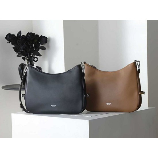 Mirror Quality Replica Prada Fold Large Crossbody Bag 1BC288 in Black/Brown Clone