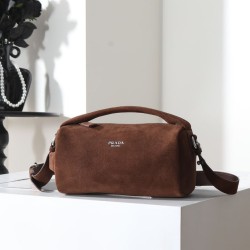 Mirror Quality Replica Prada Boston Crossbody Bag 2VH188 in Brown Suede Clone