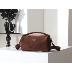 Mirror Quality Replica Prada Boston Crossbody Bag 2VH188 in Brown Suede Clone