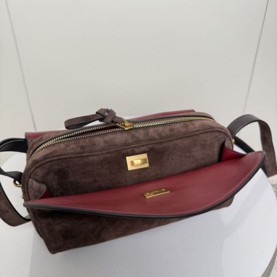 Mirror Quality Replica Balenciaga Le 7 Crossbody Bag in Brown Suede Clone