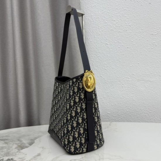 Mirror Quality Replica Dior Médaillon Medium Bucket Bag M1532 Dior Oblique Blue Clone
