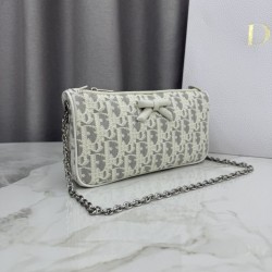 Luxury Replica Dior Oblique Bow Chain clutch S2504 beige/gray Knockoff Mirror Quality Replica Dior Oblique Bow Chain clutch S2504 beige/gray Clone