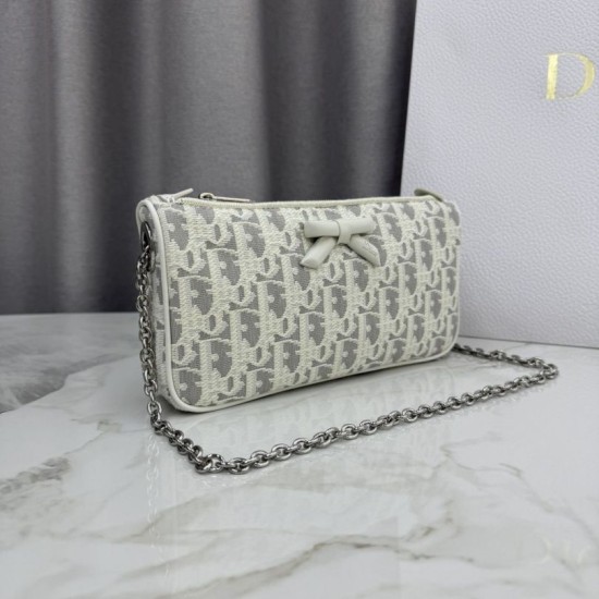 Mirror Quality Replica Dior Oblique Bow Chain clutch S2504 beige/gray Clone