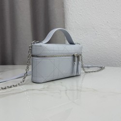 Mirror Quality Replica Dior Trianon Soft Vanity Mini Chain Handbag S4613 Blue Clone