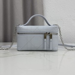 Mirror Quality Replica Dior Trianon Soft Vanity Mini Chain Handbag S4613 Blue Clone