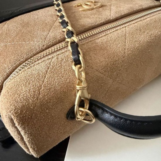 Mirror Quality Replica Chanel 26P Travel Bag with Chain Brown Suede Clone