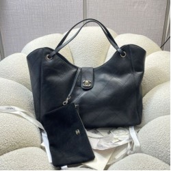 Mirror Quality Replica Chanel Small/Large Shopping Bag AS6095/AS6090 with Clutch Black Clone