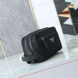 Luxury Replica Prada Nylon/Saffiano Leather Travel Pouch Black Knockoff Mirror Quality Replica Prada Nylon/Saffiano Leather Travel Pouch Black Clone
