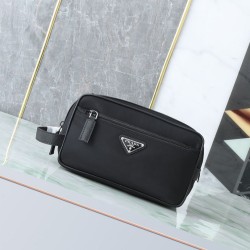 Mirror Quality Replica Prada Nylon/Saffiano Leather Travel Pouch Black Clone