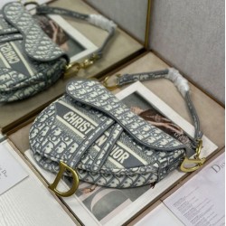 Luxury Replica Dior Saddle Oblique Embroidered Shoulder Bag Gray Knockoff Mirror Quality Replica Dior Saddle Oblique Embroidered Shoulder Bag Gray Clone