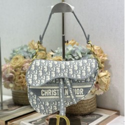 Mirror Quality Replica Dior Saddle Oblique Embroidered Shoulder Bag Gray Clone