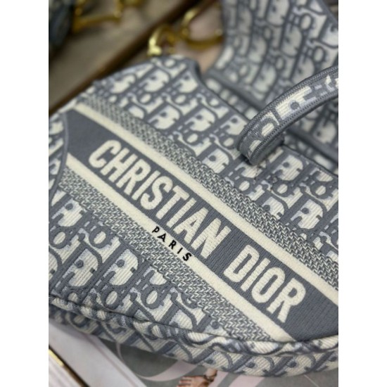 Mirror Quality Replica Dior Saddle Oblique Embroidered Shoulder Bag Gray Clone