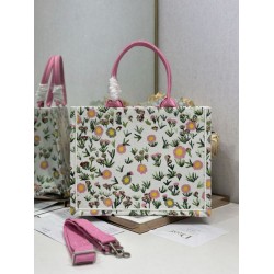 Mirror Quality Replica Dior Multicolored Book Tote Bag with Daisy Garden Embroidery and Pink Handle Clone