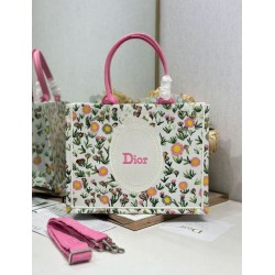 Mirror Quality Replica Dior Multicolored Book Tote Bag with Daisy Garden Embroidery and Pink Handle Clone