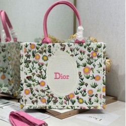 Mirror Quality Replica Dior Multicolored Book Tote Bag with Daisy Garden Embroidery and Pink Handle Clone
