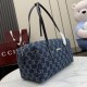 Mirror Quality Replica Gucci Medium Melrose Boston Bag Dark Blue Denim GG Clone