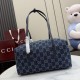 Mirror Quality Replica Gucci Medium Melrose Boston Bag Dark Blue Denim GG Clone