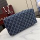 Mirror Quality Replica Gucci Medium Melrose Boston Bag Dark Blue Denim GG Clone