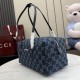 Mirror Quality Replica Gucci Medium Melrose Boston Bag Dark Blue Denim GG Clone