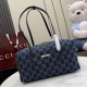 Mirror Quality Replica Gucci Medium Melrose Boston Bag Dark Blue Denim GG Clone