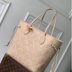 Mirror Quality Replica Louis Vuitton Neverfull MM Embroidered Tote Bag M29486 Brown Clone