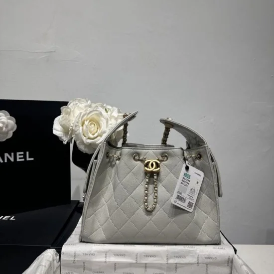 Mirror Quality Replica Chanel Hobo Drawstring Bucket Bag AS5293 White and Green Clone