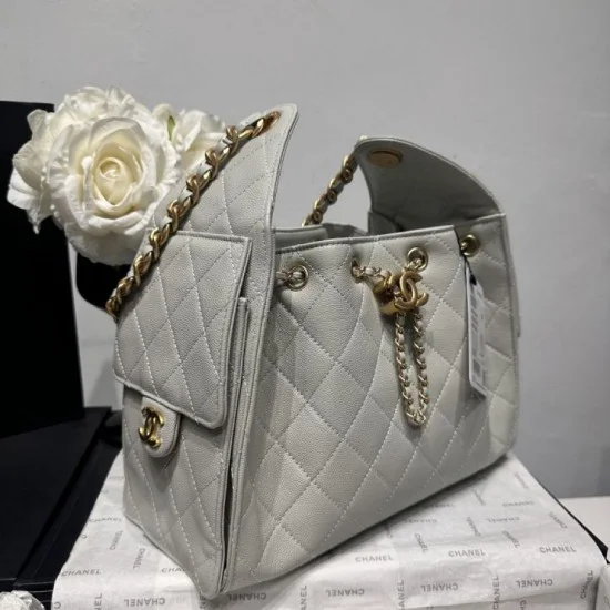 Mirror Quality Replica Chanel Hobo Drawstring Bucket Bag AS5293 White and Green Clone