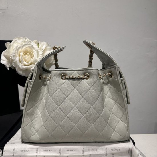 Mirror Quality Replica Chanel Hobo Drawstring Bucket Bag AS5293 White and Green Clone