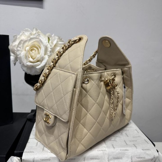 Mirror Quality Replica Chanel Hobo Drawstring Bucket Bag AS5293 Beige Clone