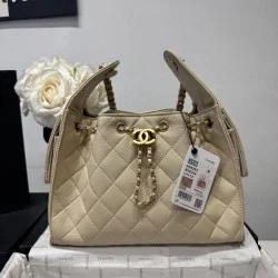 Mirror Quality Replica Chanel Hobo Drawstring Bucket Bag AS5293 Beige Clone