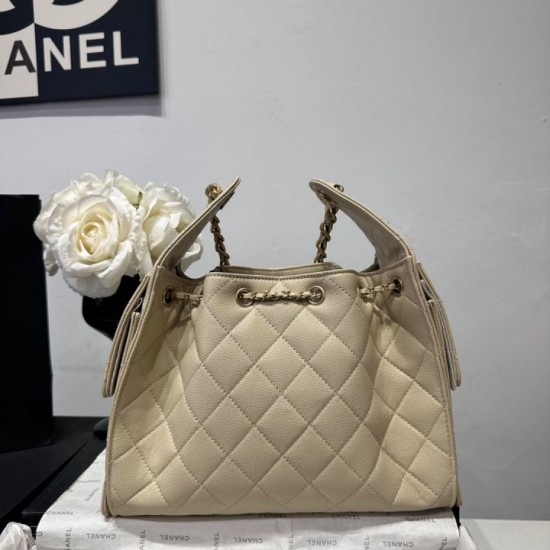 Mirror Quality Replica Chanel Hobo Drawstring Bucket Bag AS5293 Beige Clone