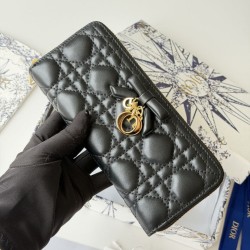 Mirror Quality Replica Dior Lady Dior Voyageur Zip Around Wallet Black Clone