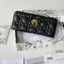 Mirror Quality Replica Dior Lady Dior Voyageur Zip Around Wallet Black Clone