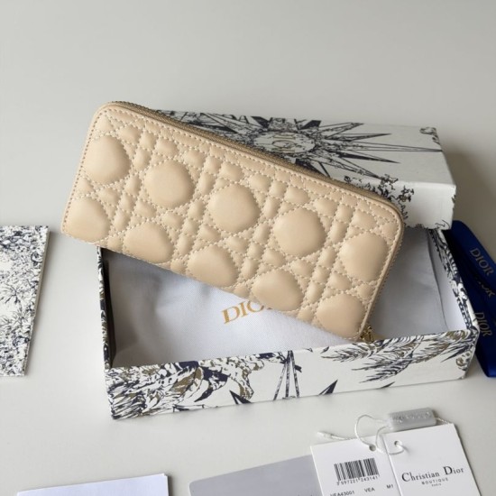 Mirror Quality Replica Dior Lady Dior Voyageur Zip Around Wallet Apricot Clone