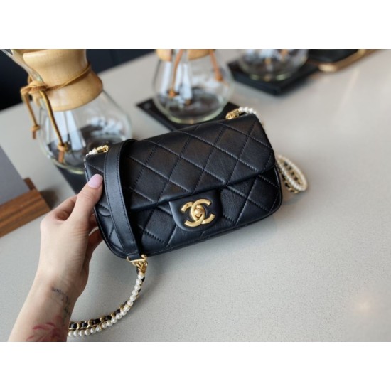 Replica New Mini Crystal Pearls Chain Bag AS2210 Black